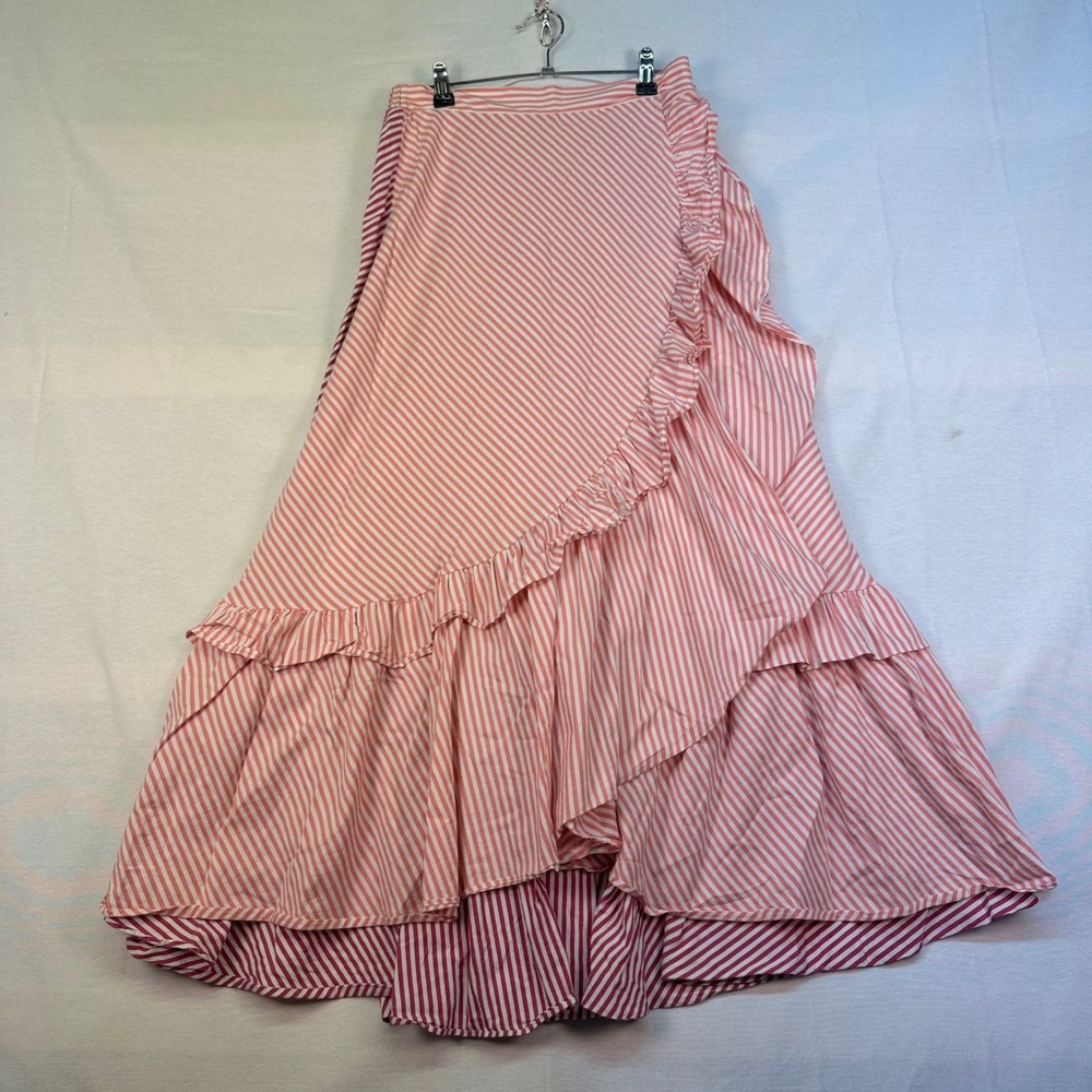 Maeve Anthropologie Striped Ruffle Maxi Skirt Red White Boho Tiered Small 99742